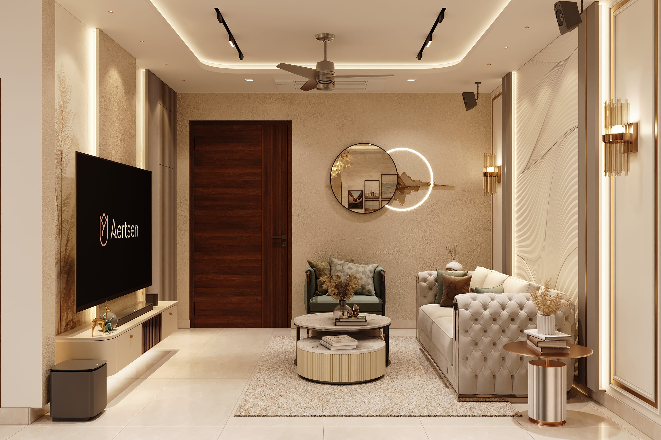 Warm Neutrals, Brass Accents and Carved Detail — image 2