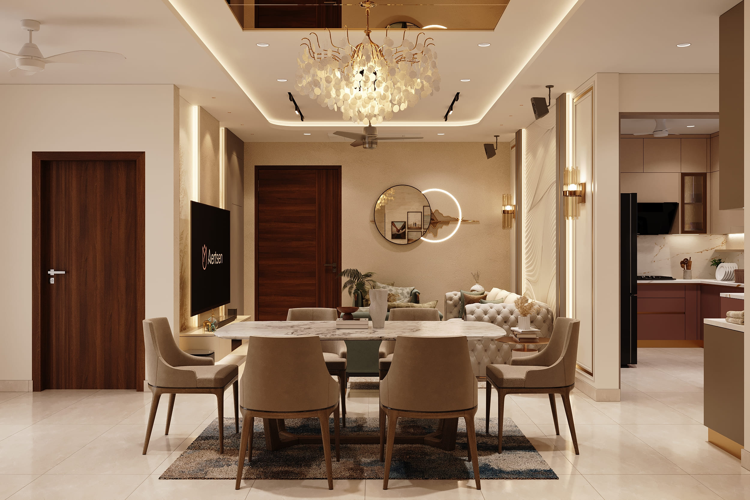 Warm Neutrals, Brass Accents and Carved Detail — image 6