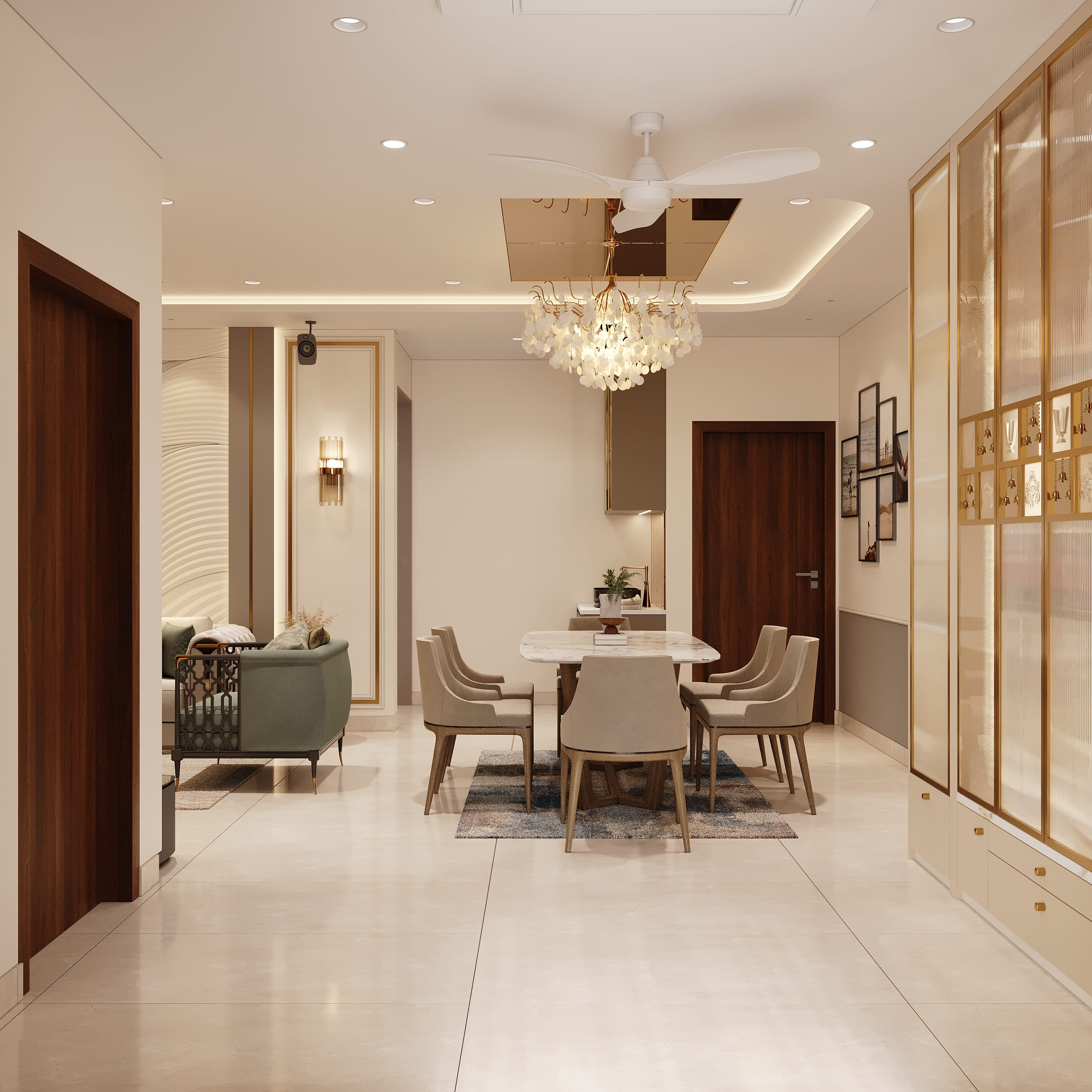 Warm Neutrals, Brass Accents and Carved Detail — image 4